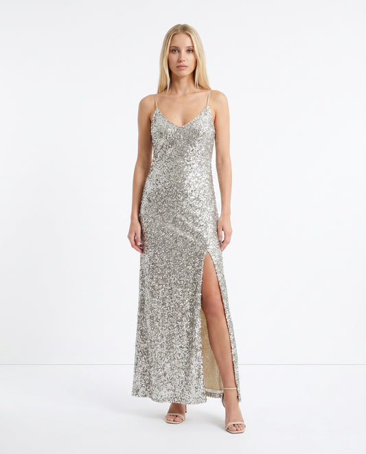 ABITO LUNGO PAILLETTES AFORLXK BEIGE IMPERIAL.