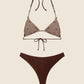 Bikini Donna Triangolo con Slip Fisso Marrone 0310-BN