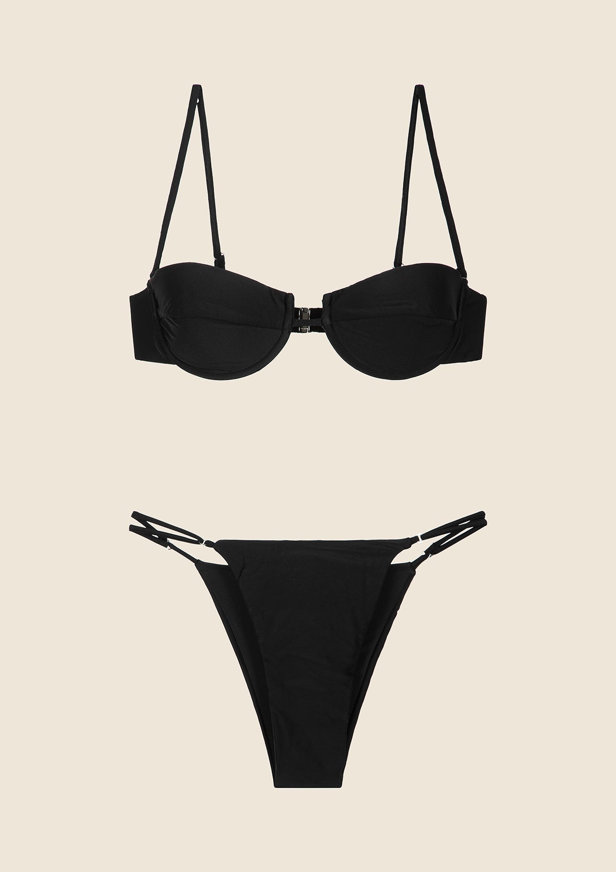 Bikini Donna Reggiseno con Ferretto e Slip Regolabile Nero 0101_BK