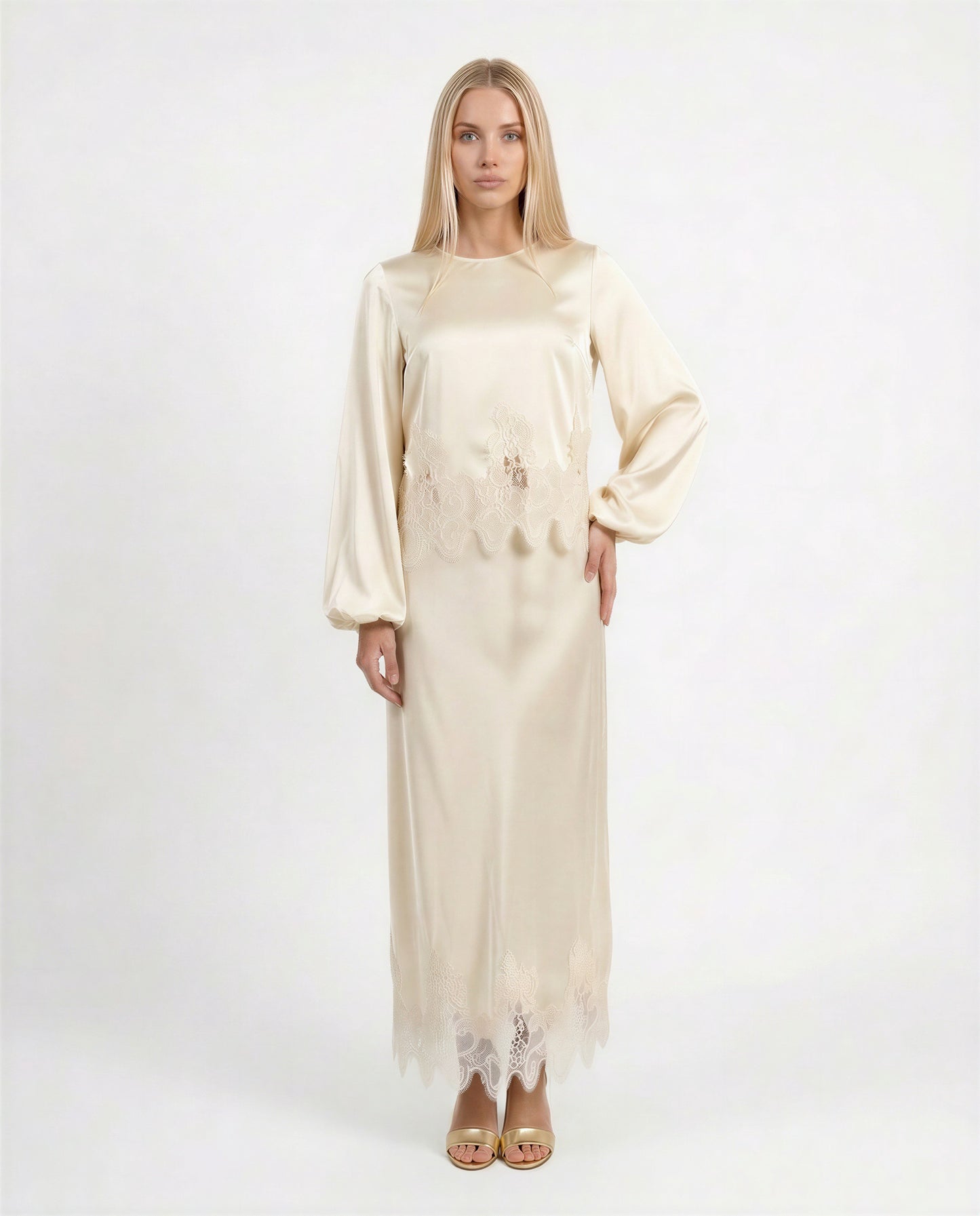 BLUSA IN VISCOSA E PIZZO LF638 PANNA TENSIONE IN.