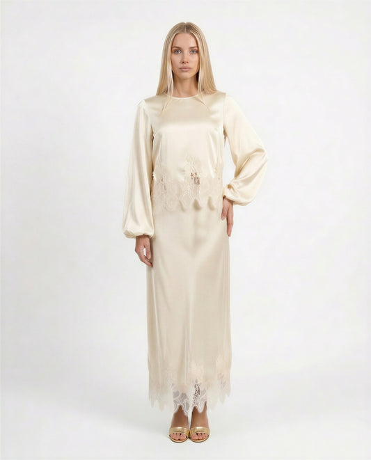 BLUSA IN VISCOSA E PIZZO LF638 PANNA TENSIONE IN.