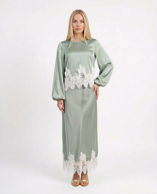 BLUSA IN VISCOSA E PIZZO LF638 SALVIA TENSIONE IN.