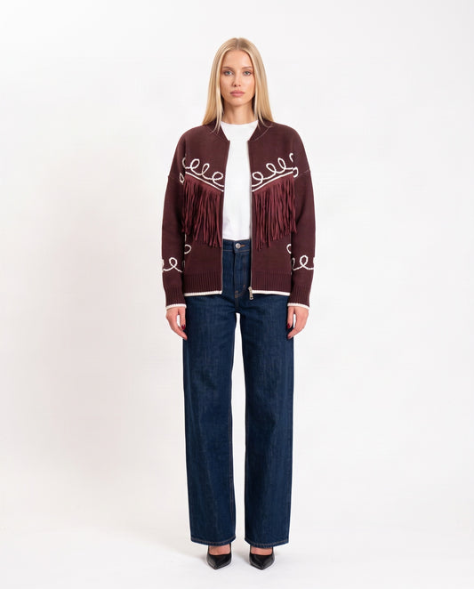 BOMBER IN MAGLIA 26A993 BORDEAUX TENSIONE IN.