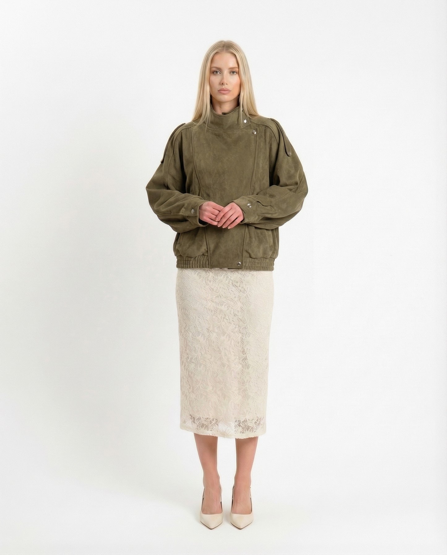BOMBER EFFETTO SUEDE PE260096 MILITARE TENSIONE IN.