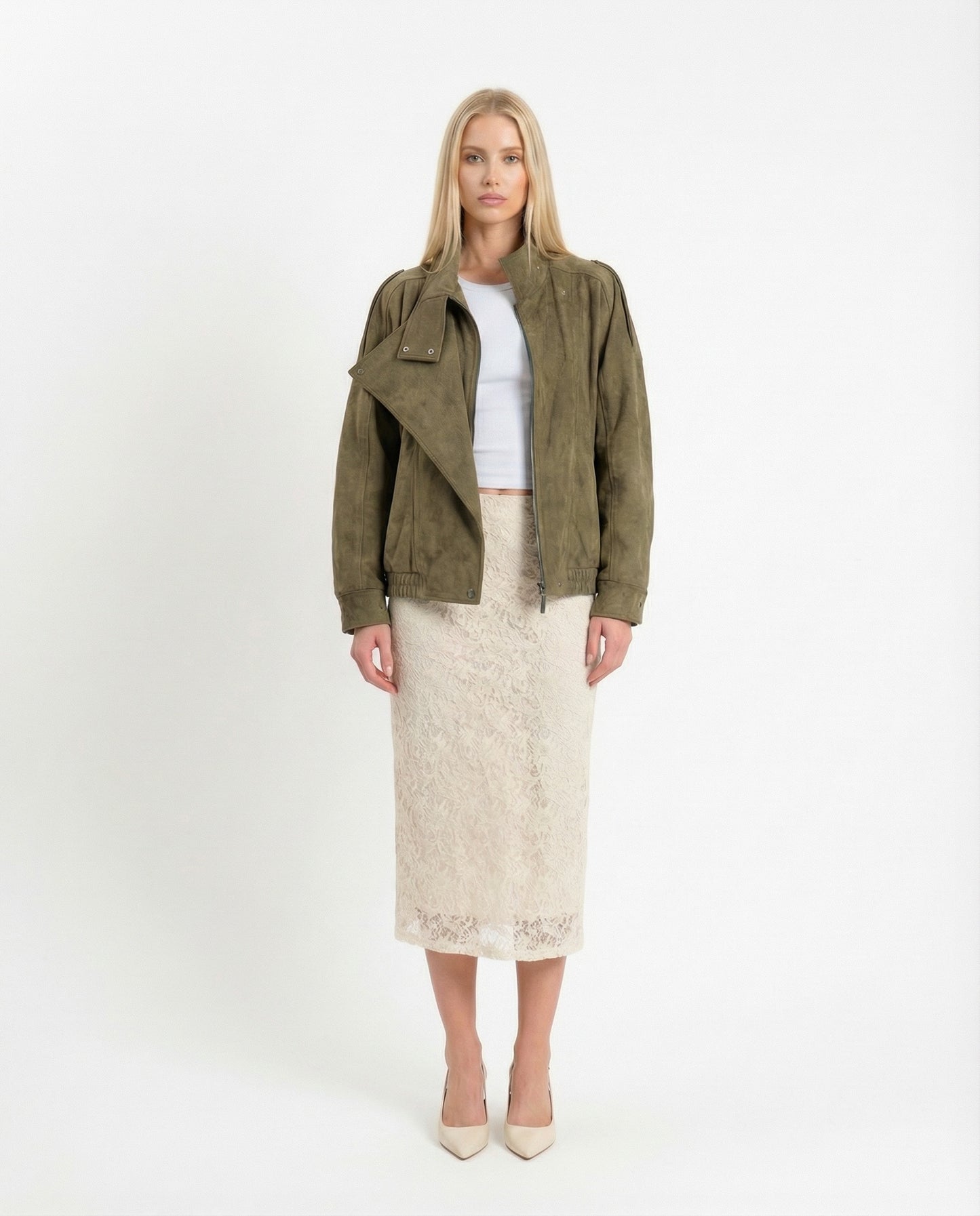 BOMBER EFFETTO SUEDE PE260096 MILITARE TENSIONE IN.