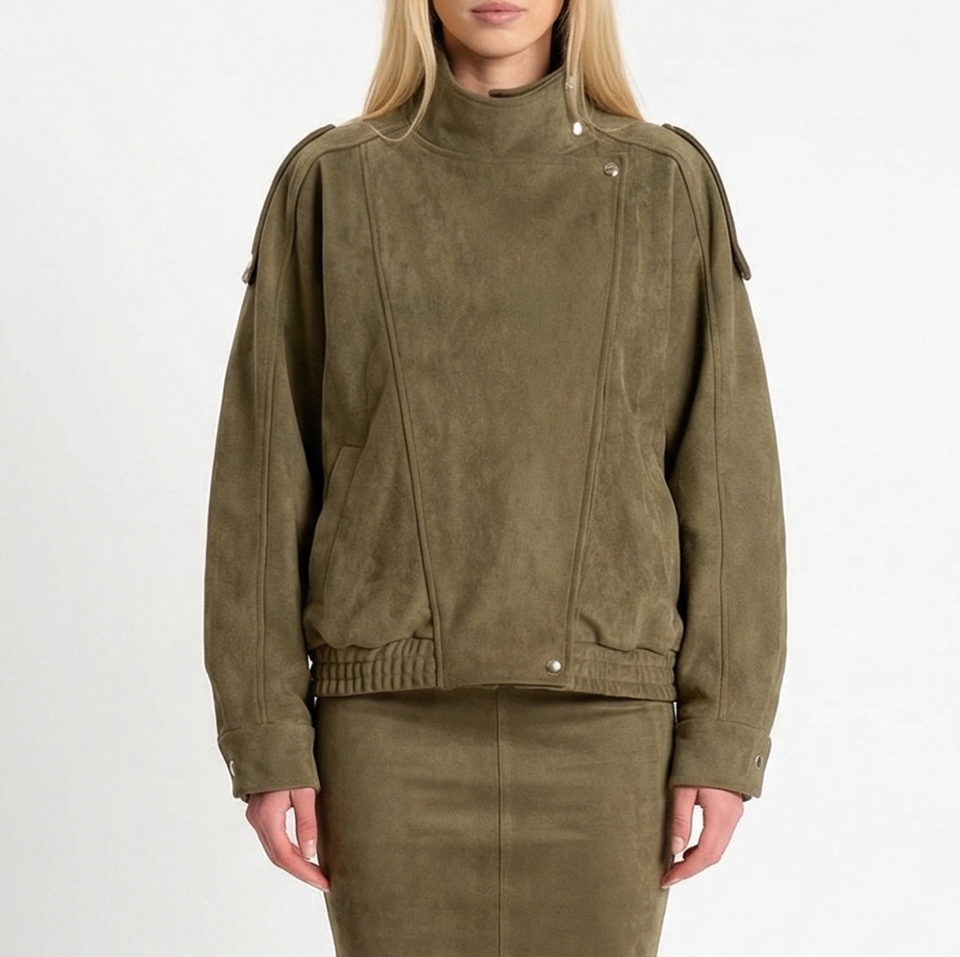 BOMBER EFFETTO SUEDE PE260096 MILITARE TENSIONE IN.