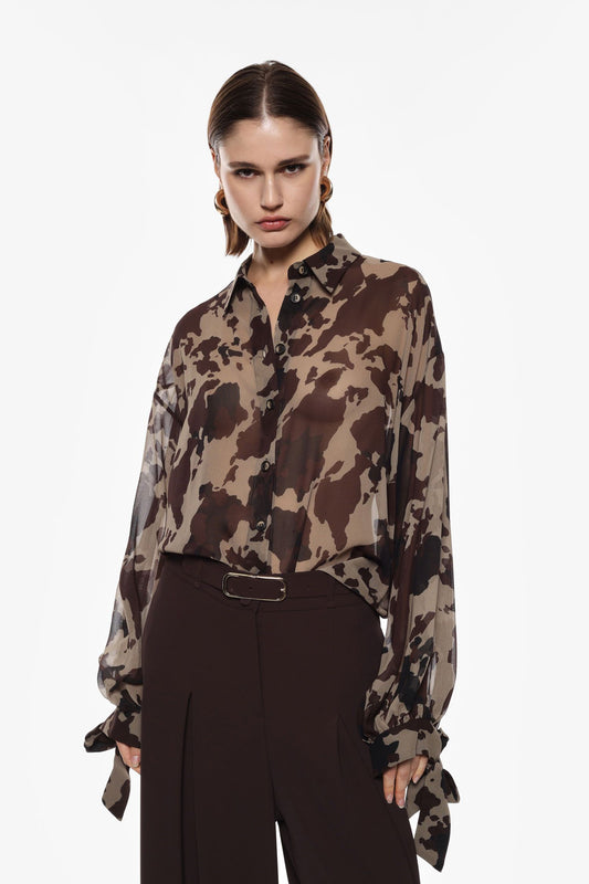 CAMICIA TRASPARENTE STAMPA ALL-OVER MANICHE ANNODATE CNB3KCD IMPERIAL.