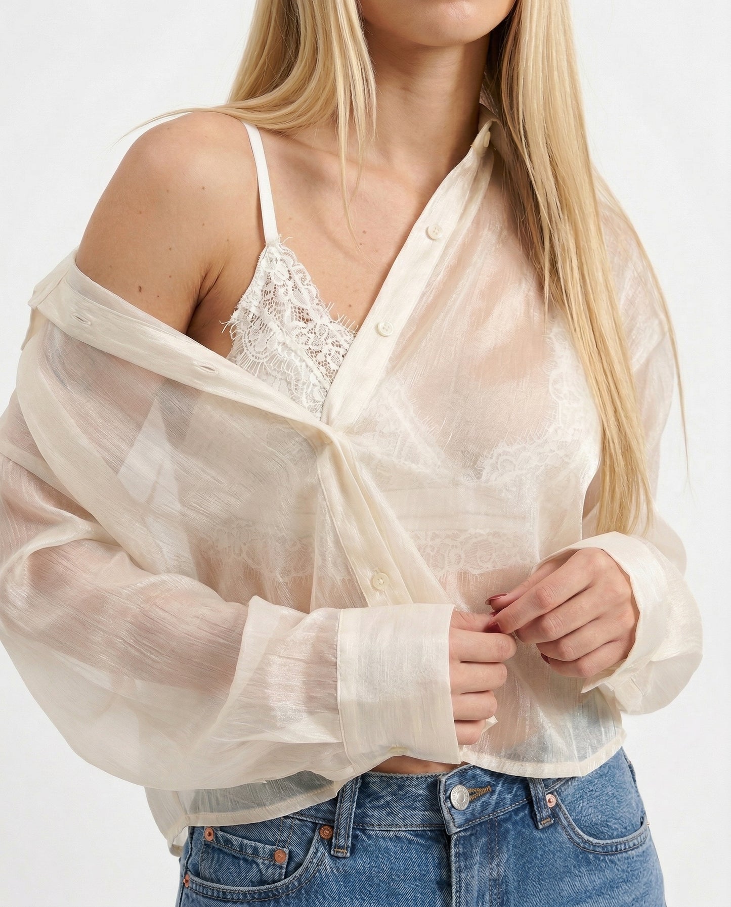 CAMICIA IN ORGANZA CON TOP IN PIZZO  PE260110 BURRO TENSIONE IN.