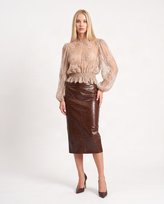 CAMICIA  IN PIZZO W26C210 BEIGE TENSIONE IN.