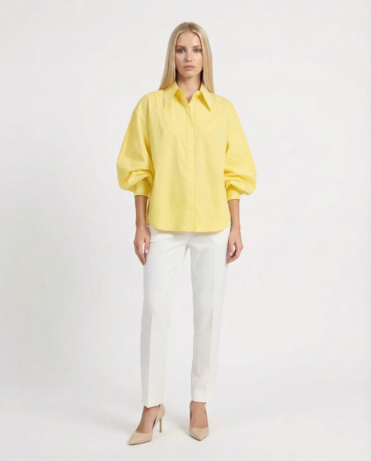 CAMICIA OVERSIZE CON MANICHE AMPIE E COLLETTO CLASSICO COP4LFP CANARINO IMPERIAL.
