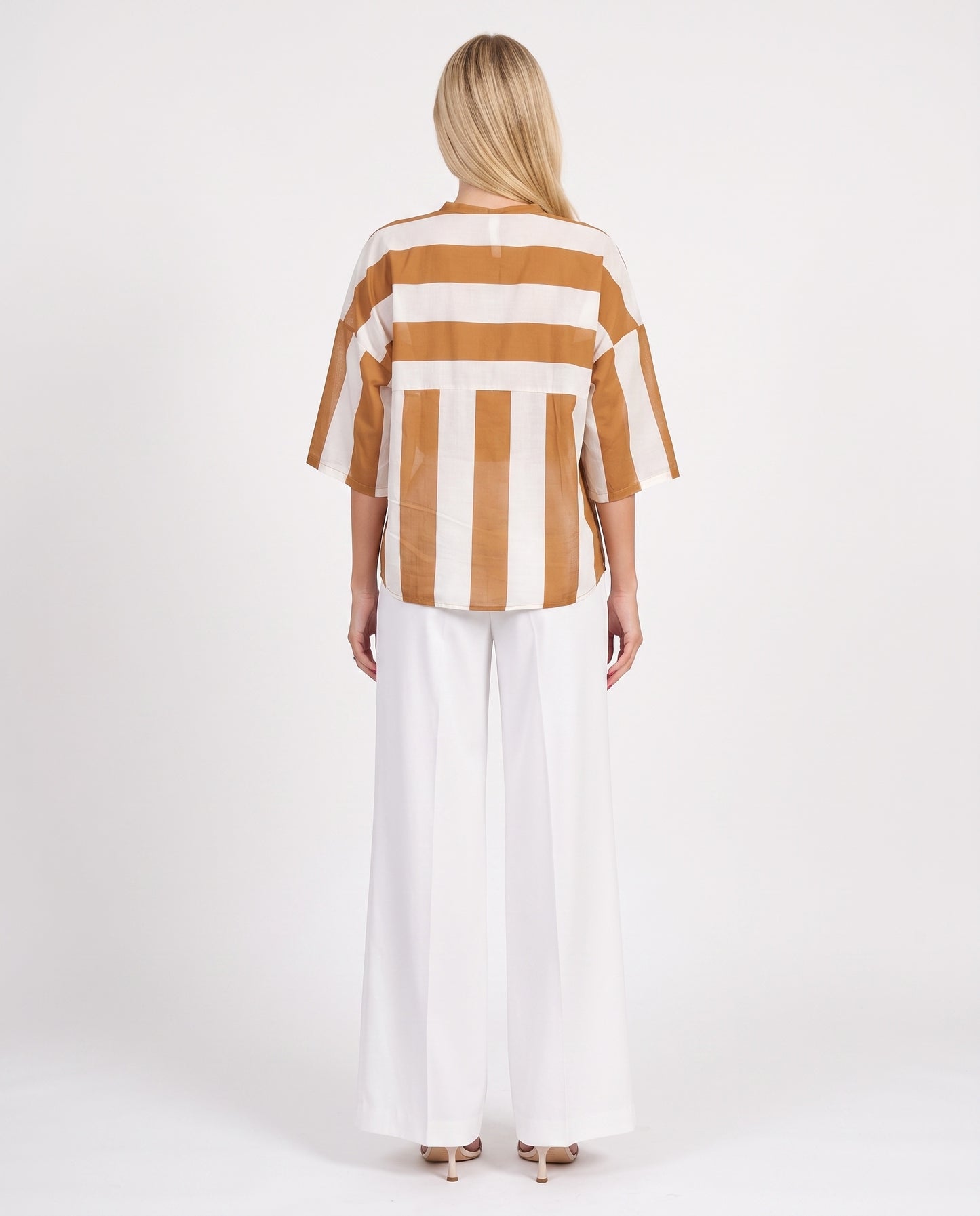 CAMICIA RIGHE PE260556 PANNA/TABACCO TENSIONE IN.