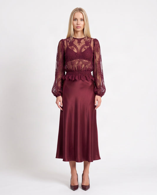 CAMICIA IN PIZZO W26C210 VINO TENSIONE IN.