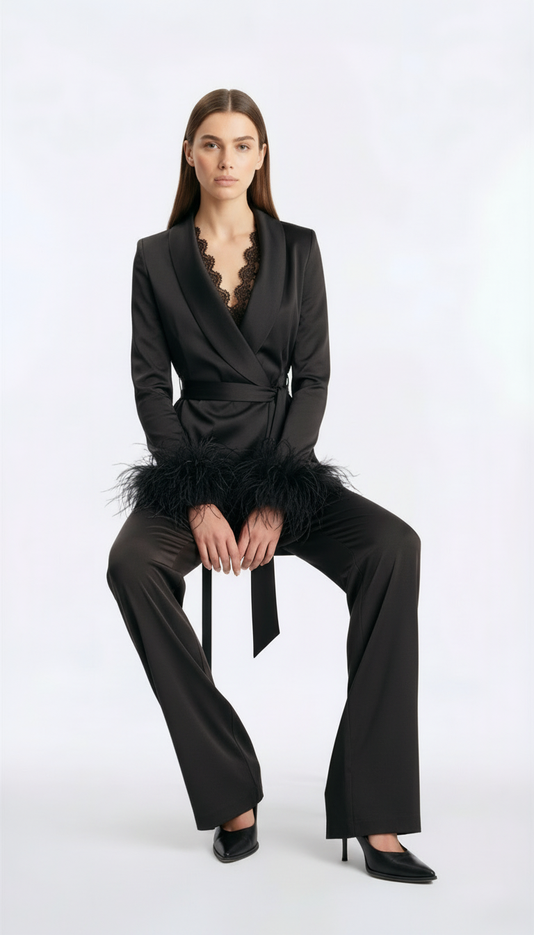 GIACCA CON MANICHE BOA PIUME 37747 NERO TENSIONE IN.