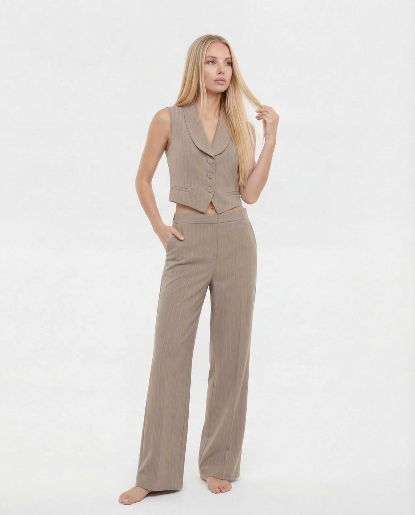 COMPLETO GILET E PANTALONE GESSATO LC28LAF FANGO IMPERIAL.