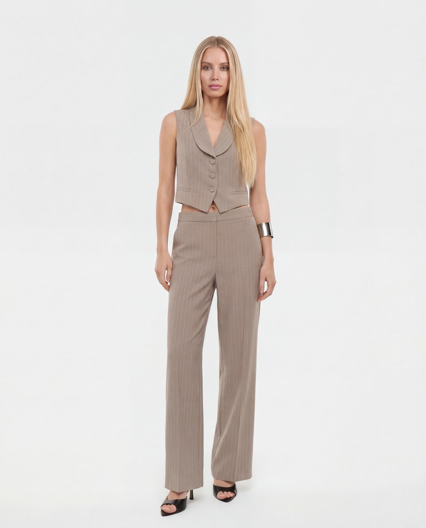 COMPLETO GILET E PANTALONE GESSATO LC28LAF FANGO IMPERIAL.