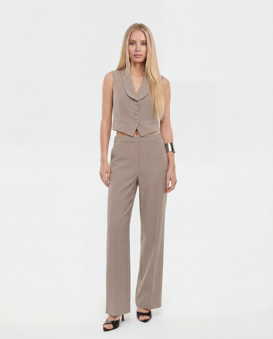 COMPLETO GILET E PANTALONE GESSATO LC28LAF FANGO IMPERIAL.