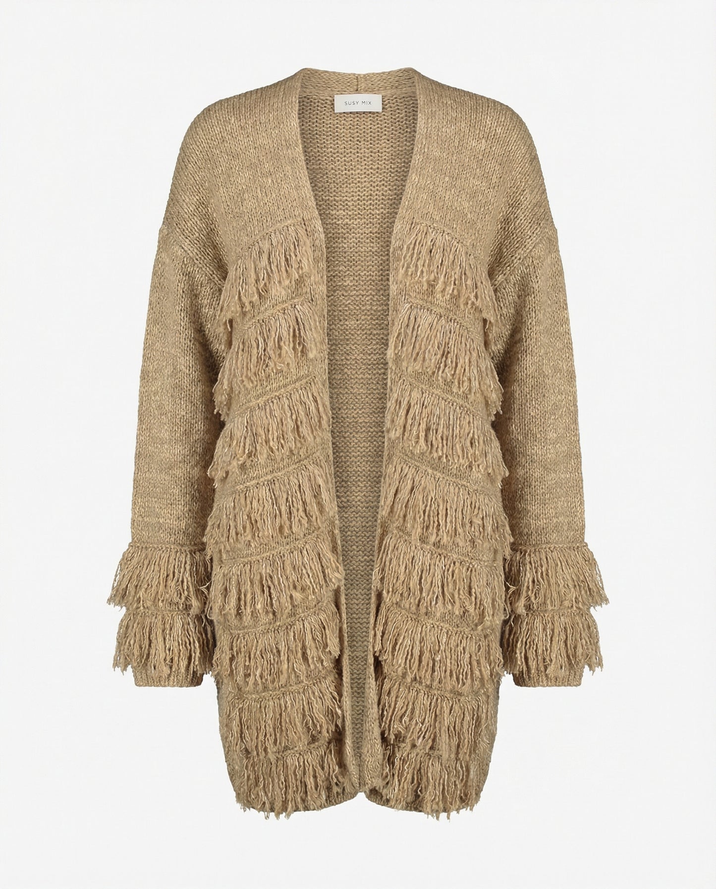 Cardigan con frange RKW2303 BEIGE SUSY MIX