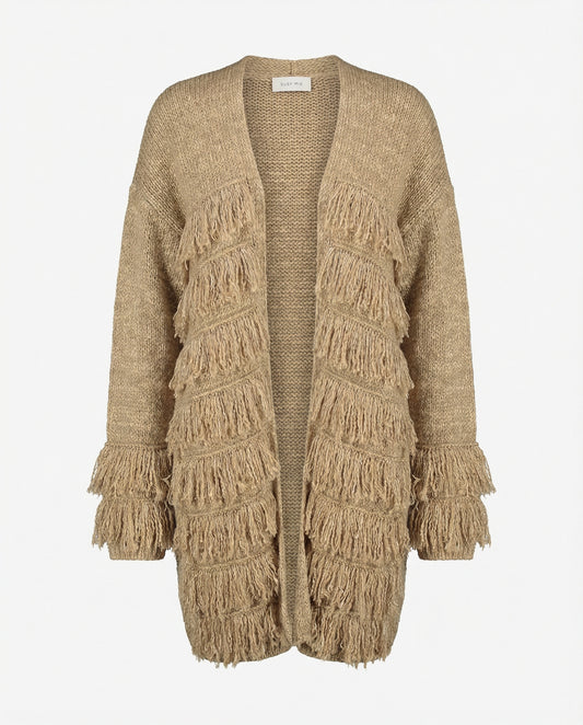 Cardigan con frange RKW2303 BEIGE SUSY MIX