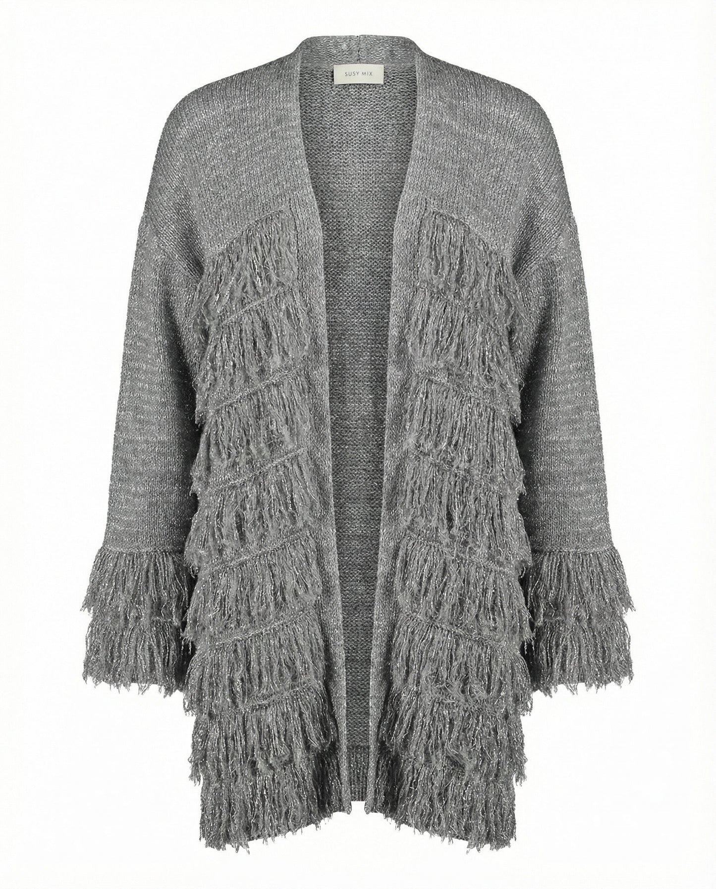 Cardigan con frange e lurex  RKW2303 GRIGIO SUSY MIX