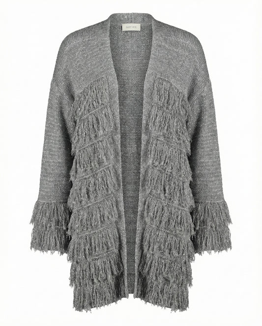 Cardigan con frange e lurex  RKW2303 GRIGIO SUSY MIX