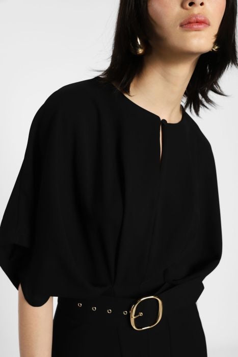 Abito midi monocolour con maniche volume e cintura IMPERIAL
