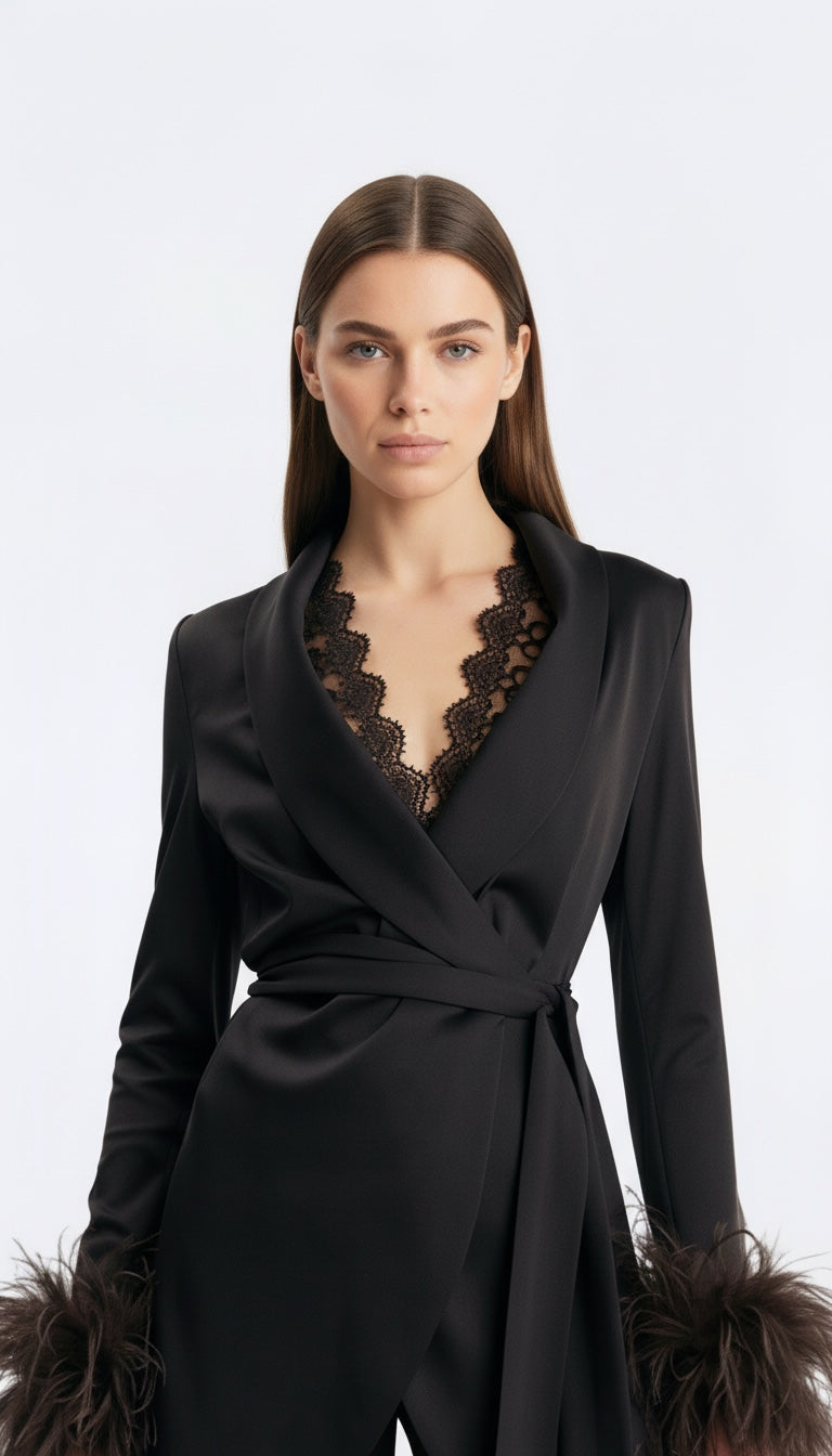 GIACCA CON MANICHE BOA PIUME 37747 NERO TENSIONE IN.