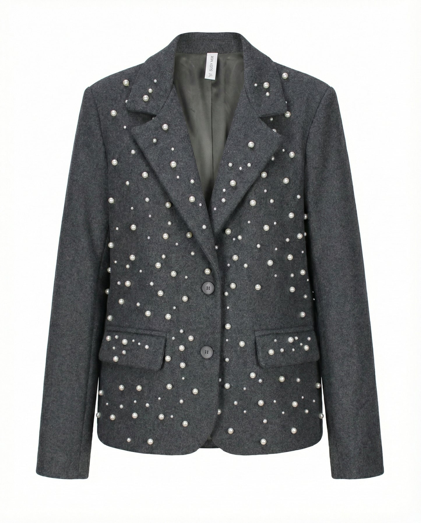 GIACCA CON PERLE 35486 GRIGIO TENSIONE IN.