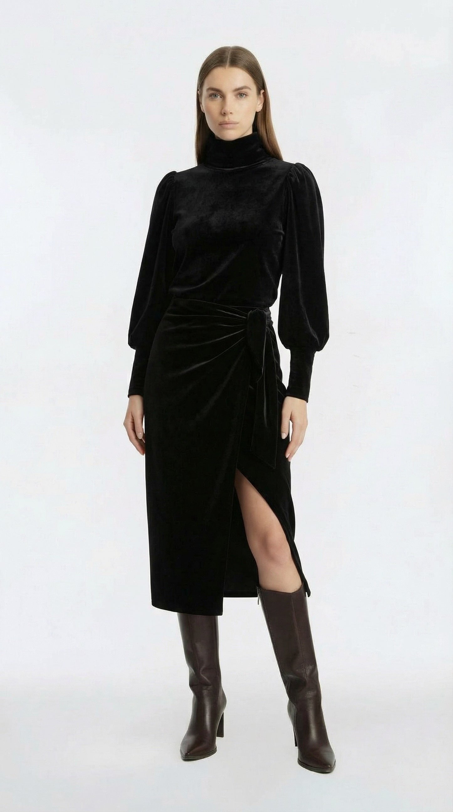 GONNA PAREO IN VELLUTO CON SPACCO FW250099 NERO TENSIONE IN.