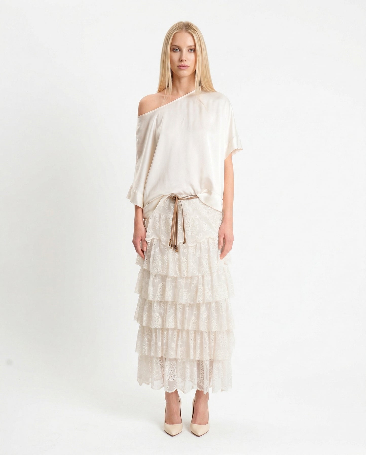 GONNA IN TULLE E PIZZO S26G553 BURRO TENSIONE IN.