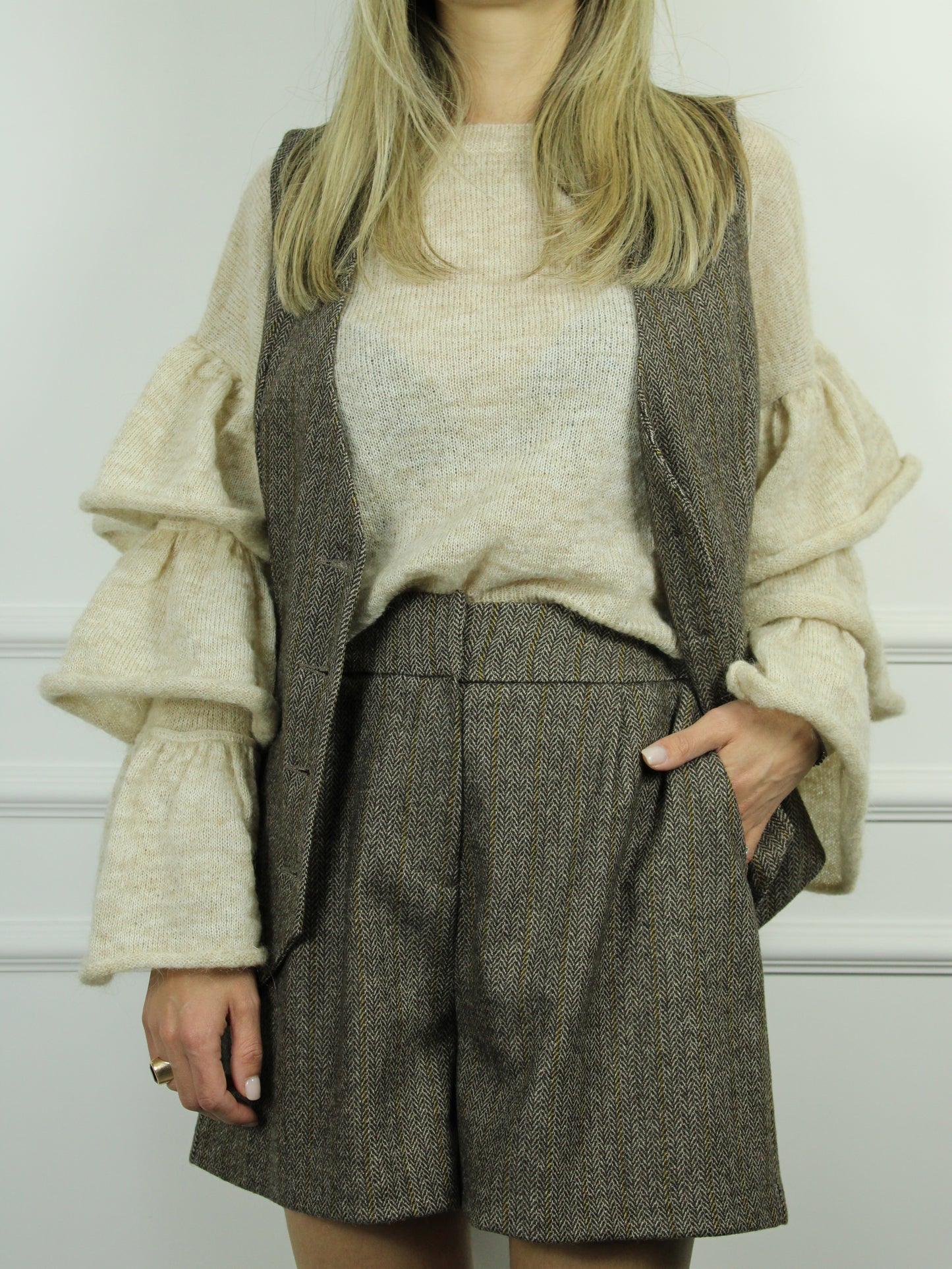 GIROCOLLO MANICHE ROUCHES KONTATTO  ECRU