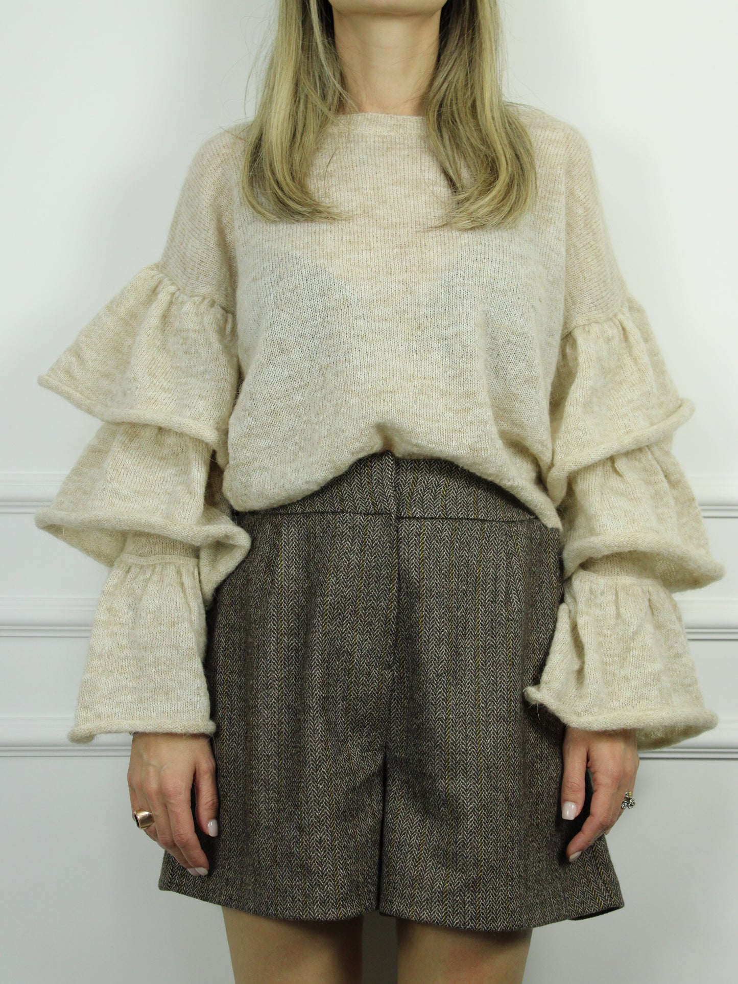 GIROCOLLO MANICHE ROUCHES KONTATTO  ECRU