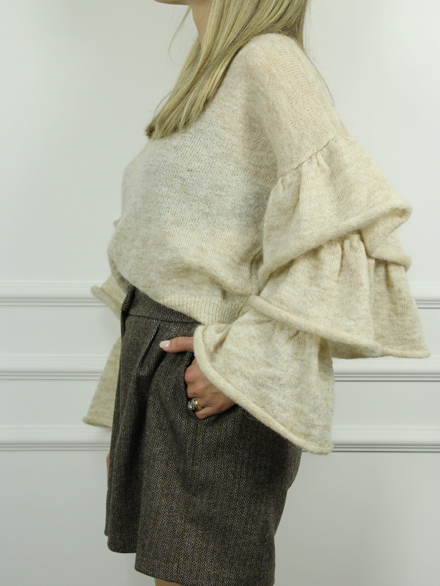 GIROCOLLO MANICHE ROUCHES KONTATTO  ECRU