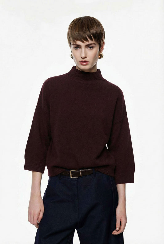 MAGLIA GIROCOLLO MANICHE A TRE QUARTI  M3025860 PRUGNA IMPERIAL.