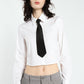 Camicia cropped monocolour in cotone con cravatta IMPERIAL