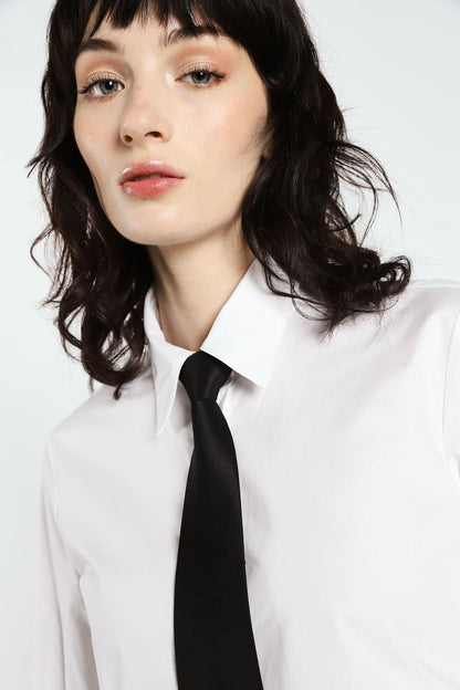 Camicia cropped monocolour in cotone con cravatta IMPERIAL