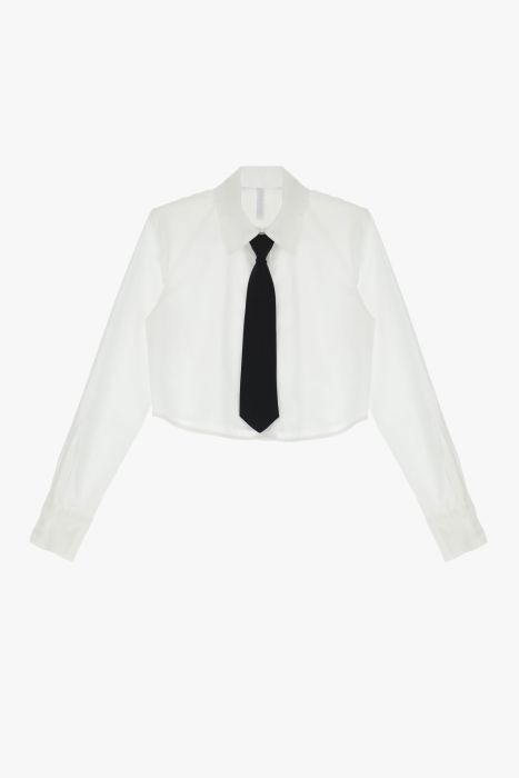 Camicia cropped monocolour in cotone con cravatta IMPERIAL