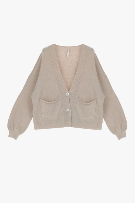 Cardigan oversize monocolour con abbottonatura e tasche applicate IMPERIAL