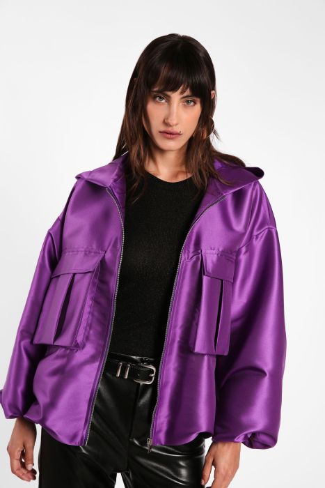 Giubbotto oversize effetto satin con cappuccio e taschini IMPERIAL