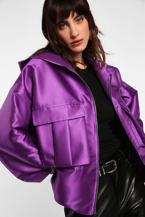 Giubbotto oversize effetto satin con cappuccio e taschini IMPERIAL