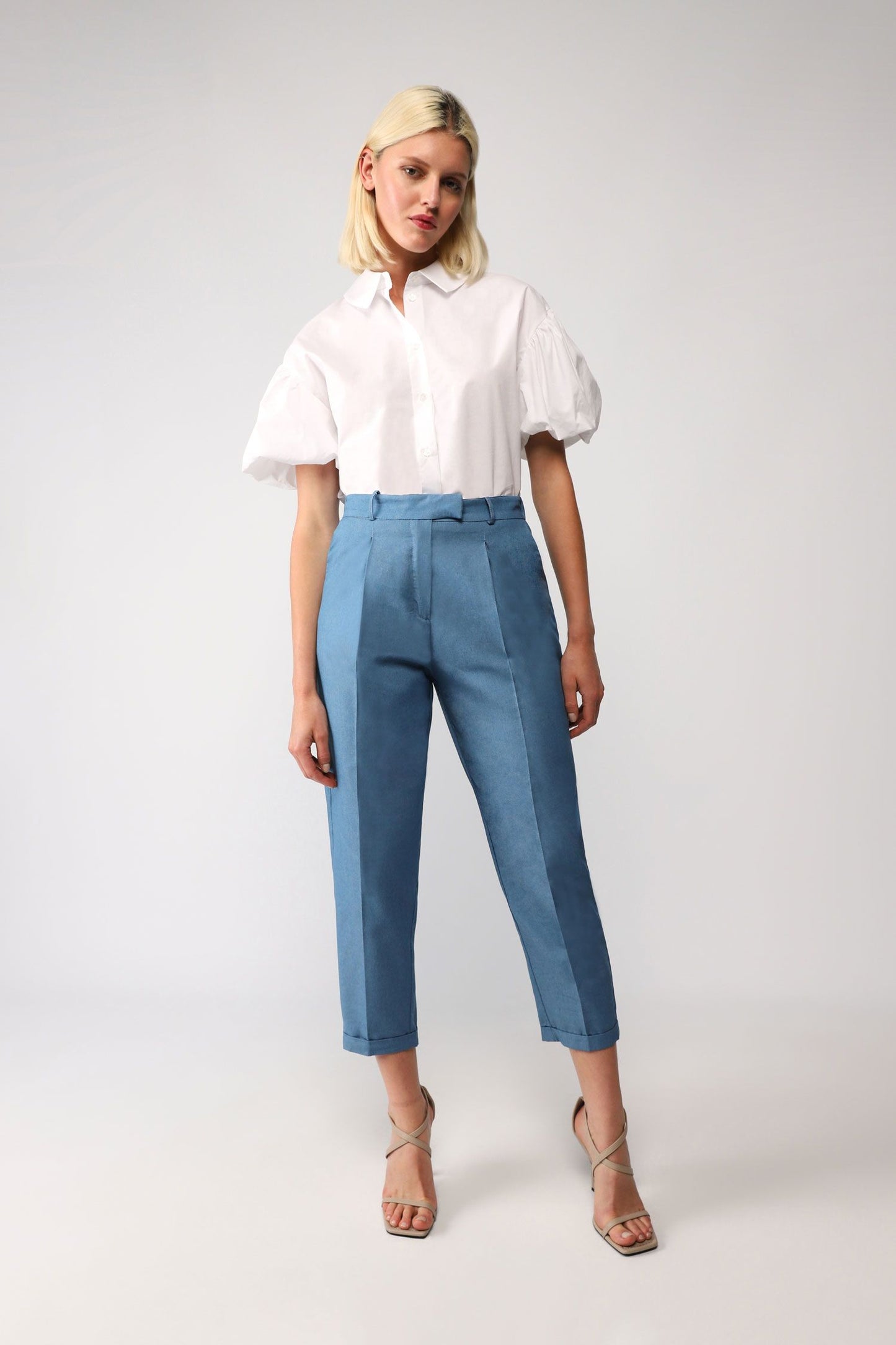 PANTALONI STRAIGHT CROPPED MONOCOLOUR CON PIEGA STIRATA IMPERIAL