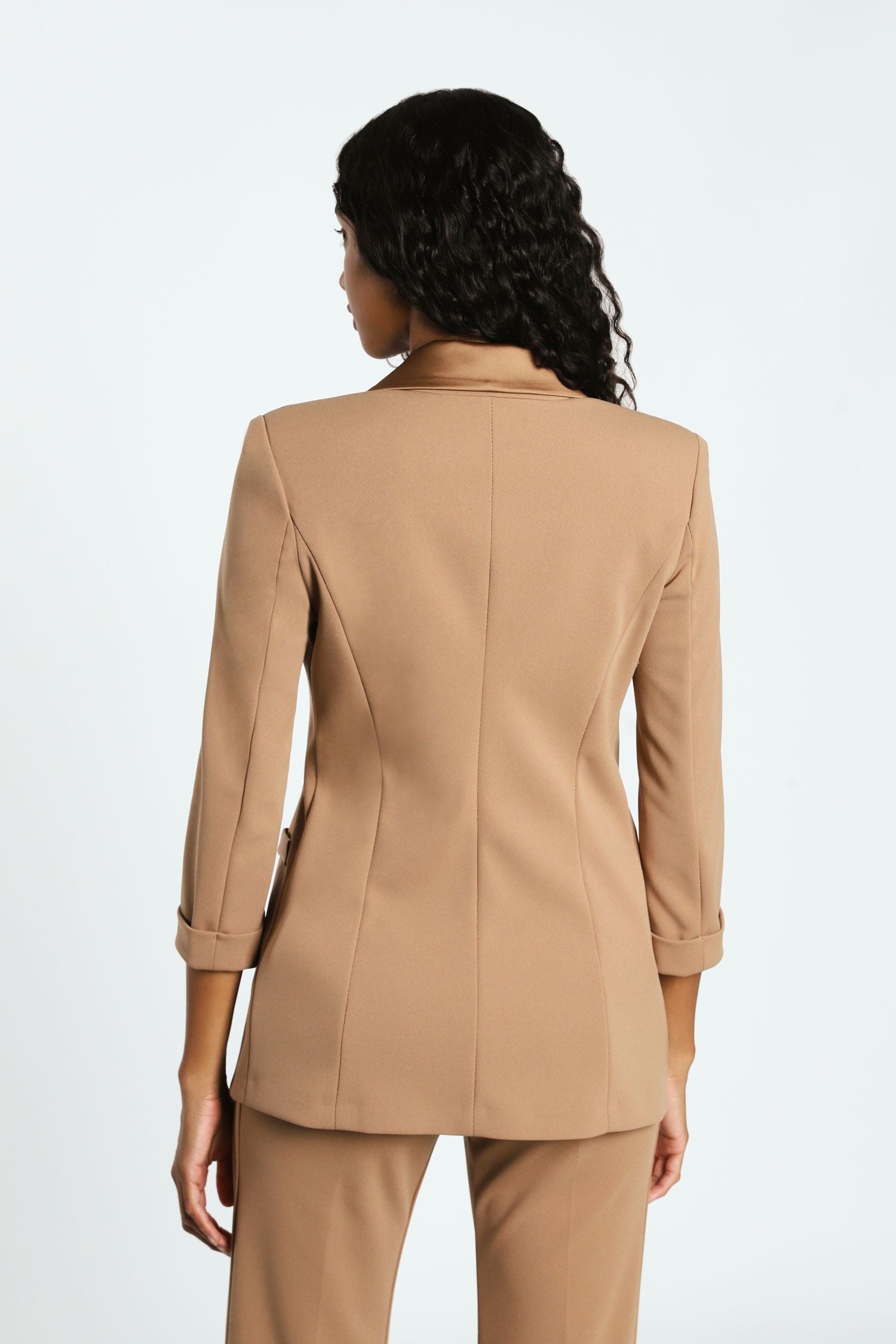Tailleur Imperial Monocolore – Giacca Doppiopetto E Pantaloni Flare, Taglia XS, Moro, Tessuto Elasticizzato, Made In Italy