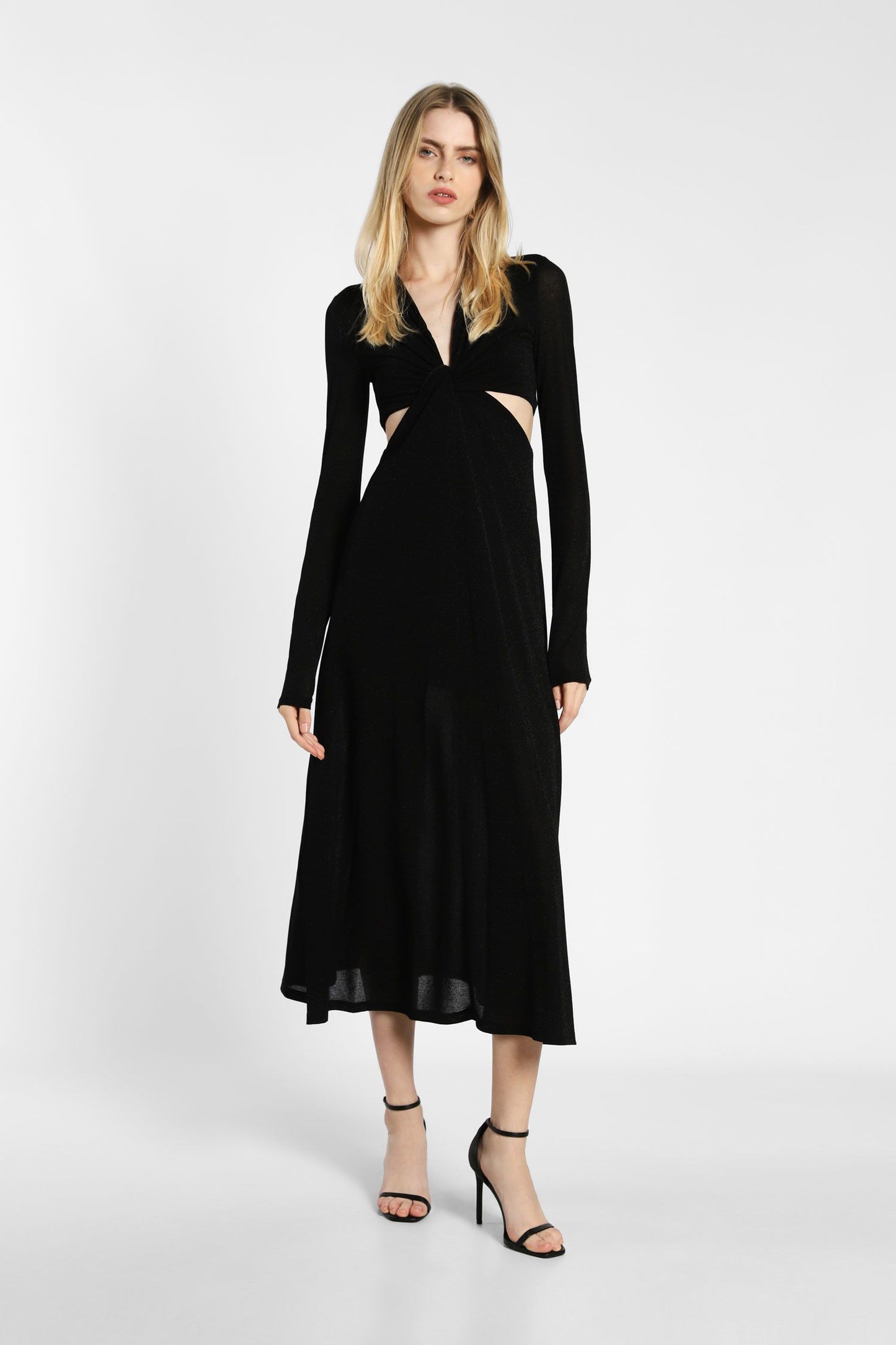 Abito midi monocolour con scollo a V e cut-out IMPERIAL