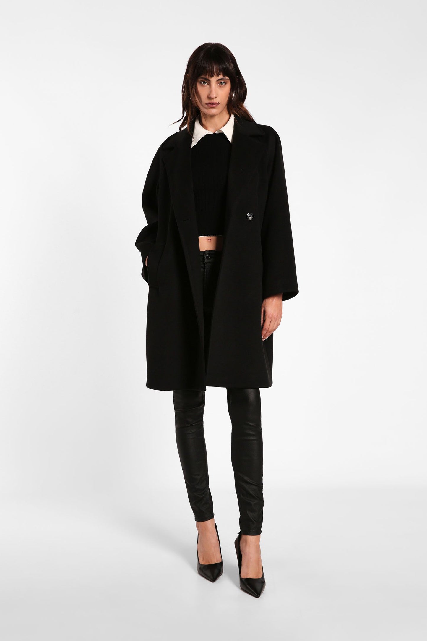 Cappotto lungo oversize doppiopetto monocolour con revers classici IMPERIAL