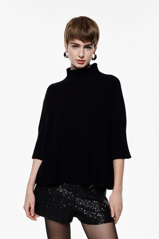 MAGLIA TURTLENECK MANICHE A MEZZO BRACCIO M3025859 NERO IMPERIAL.