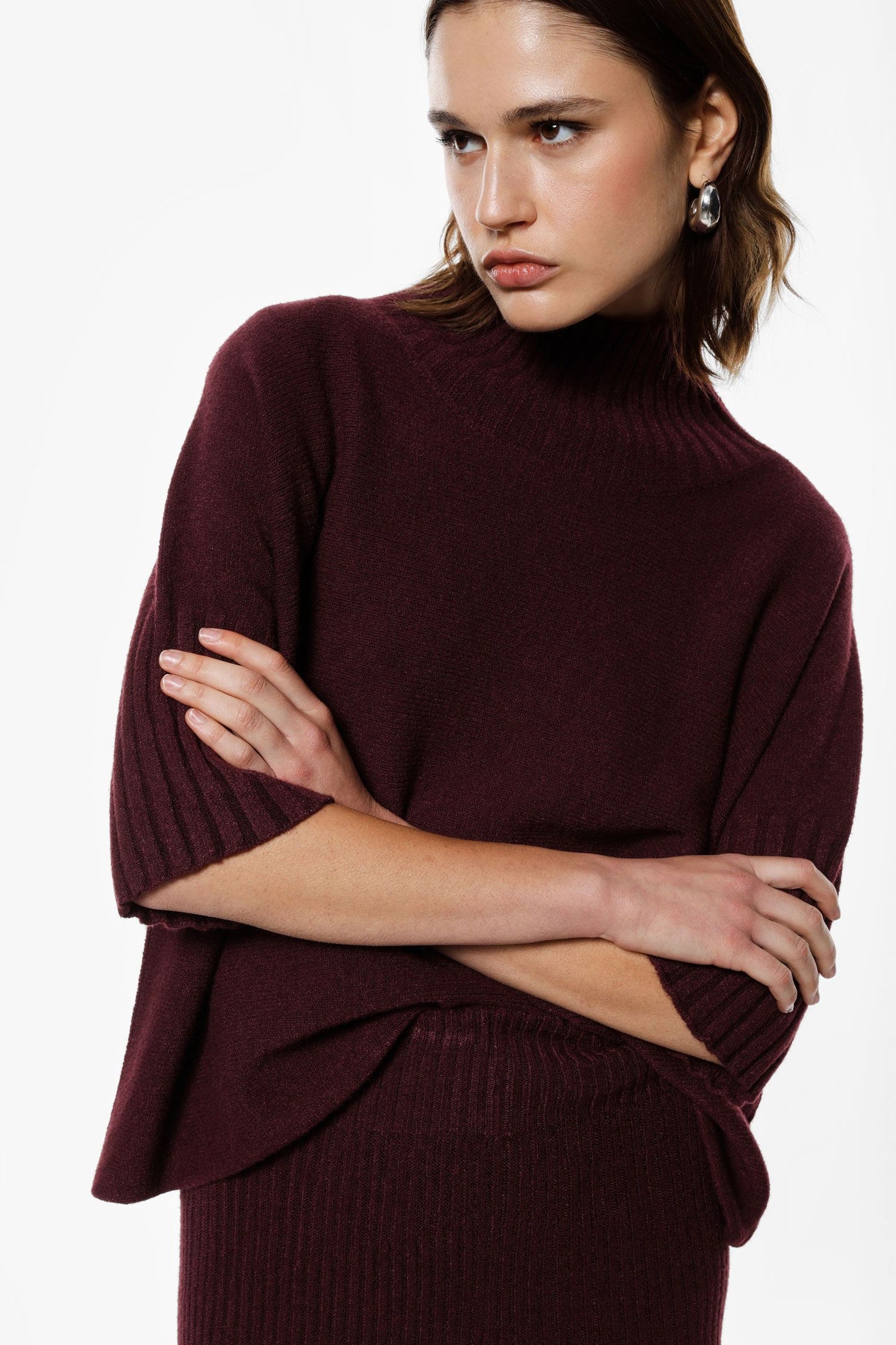 MAGLIA TURTLENECK MANICHE A MEZZO BRACCIO M3025859 PRUGNA IMPERIAL.