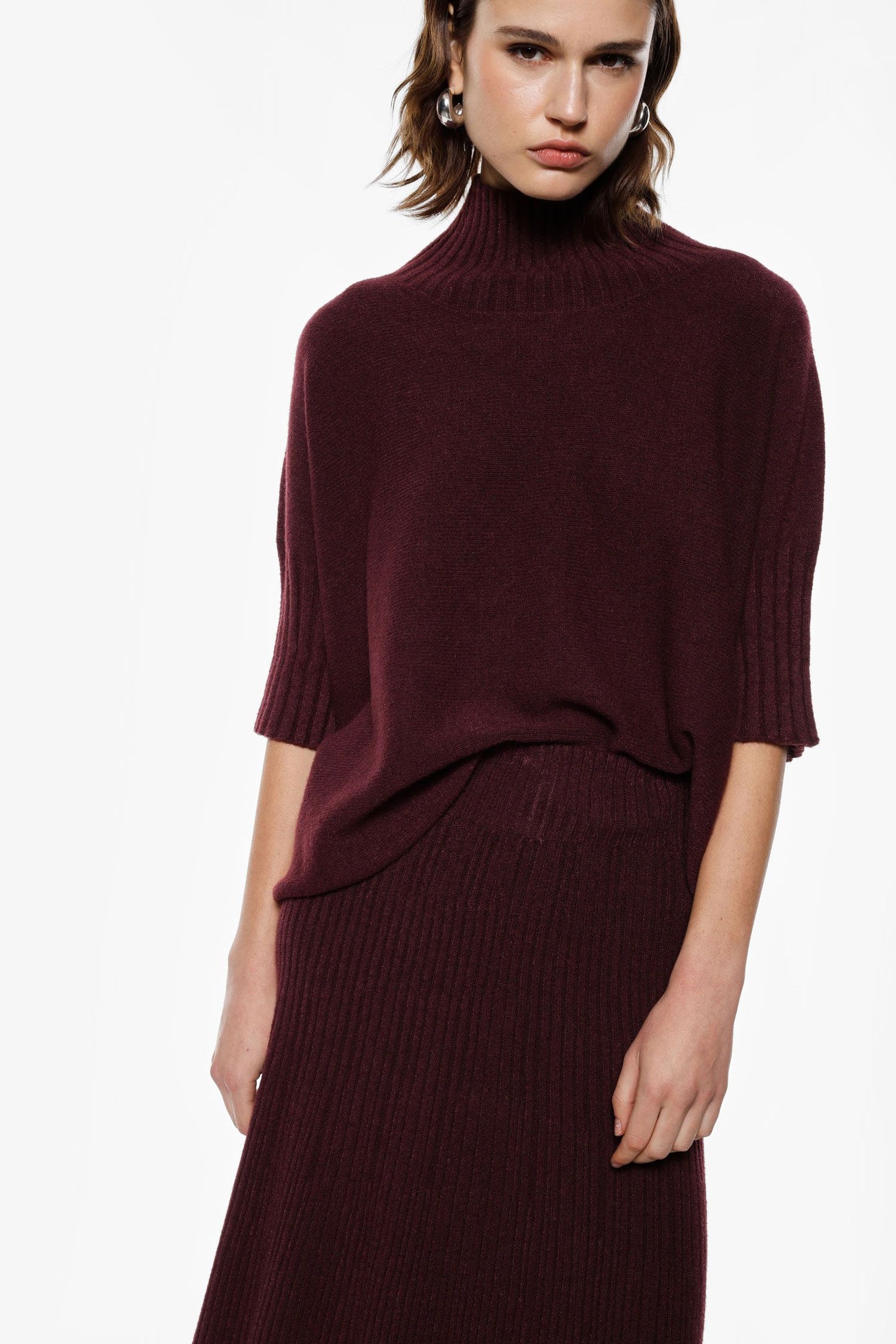 MAGLIA TURTLENECK MANICHE A MEZZO BRACCIO M3025859 PRUGNA IMPERIAL.