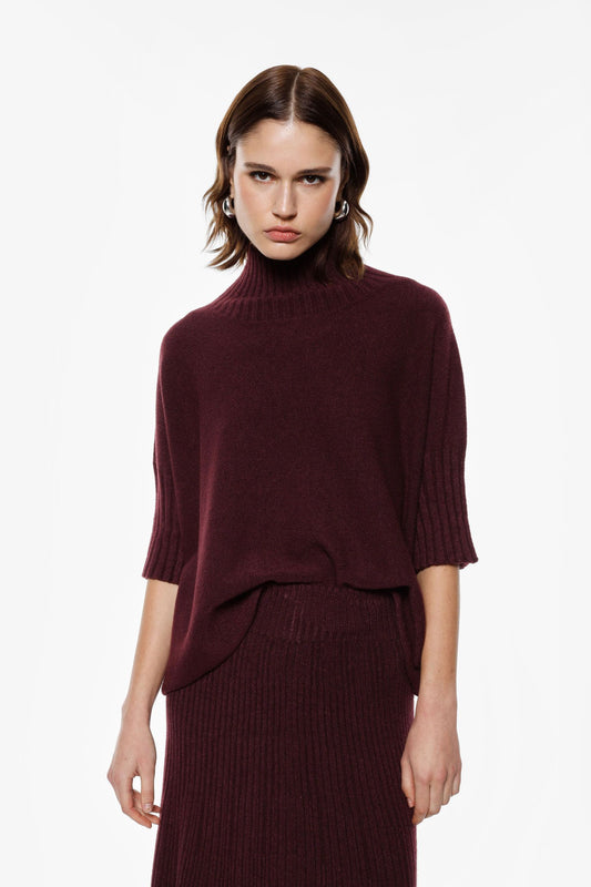 MAGLIA TURTLENECK MANICHE A MEZZO BRACCIO M3025859 PRUGNA IMPERIAL.