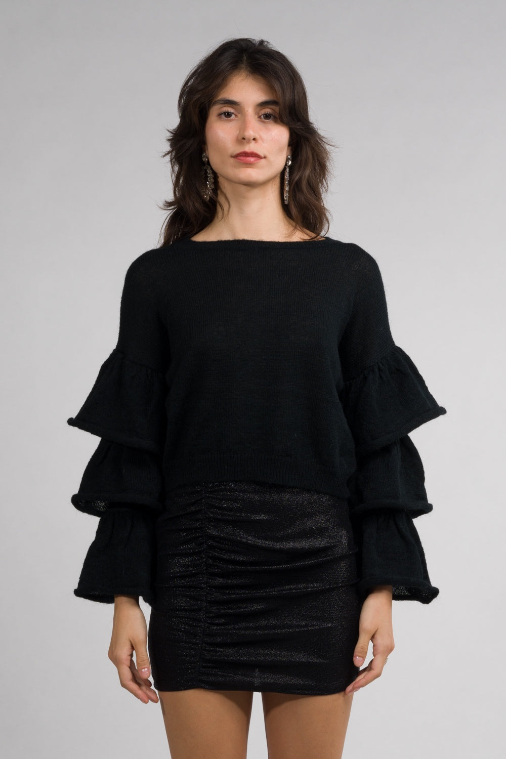 GIROCOLLO MANICHE ROUCHES KONTATTO  NERO-BLACK