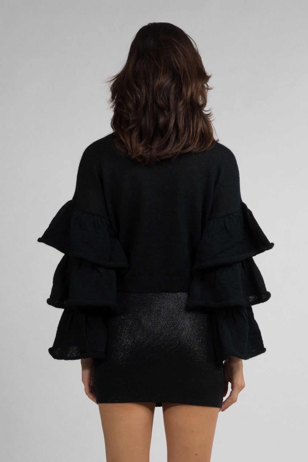 GIROCOLLO MANICHE ROUCHES KONTATTO  NERO-BLACK