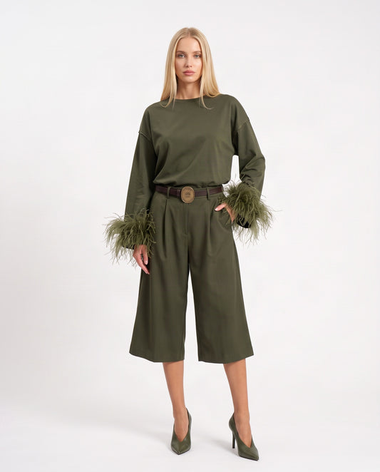 MAGLIA CON PIUME W26M686 MILITARE TENSIONE IN.